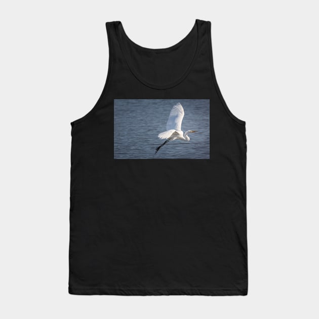 Great Egret Flying Over Water Tank Top by JeffreySchwartz